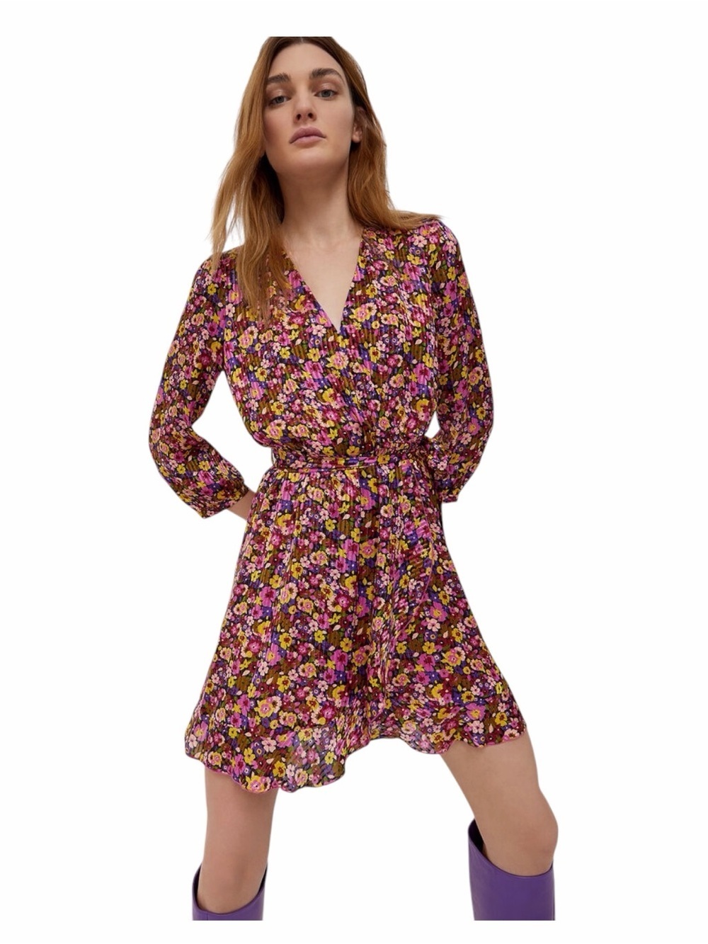 NWT! LIU•JO Milano Metallic Romantic Flower Deep V-Neck Mini Dress. Size US 2.